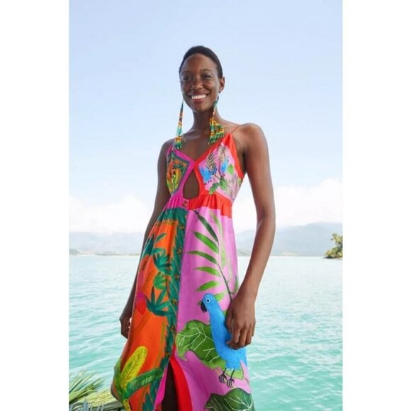 💕FARM RIO💕 Double Scarves Midi Dress ~ Bahia Girls Scarf + Tropical Scarf XS - Picture 2 of 16